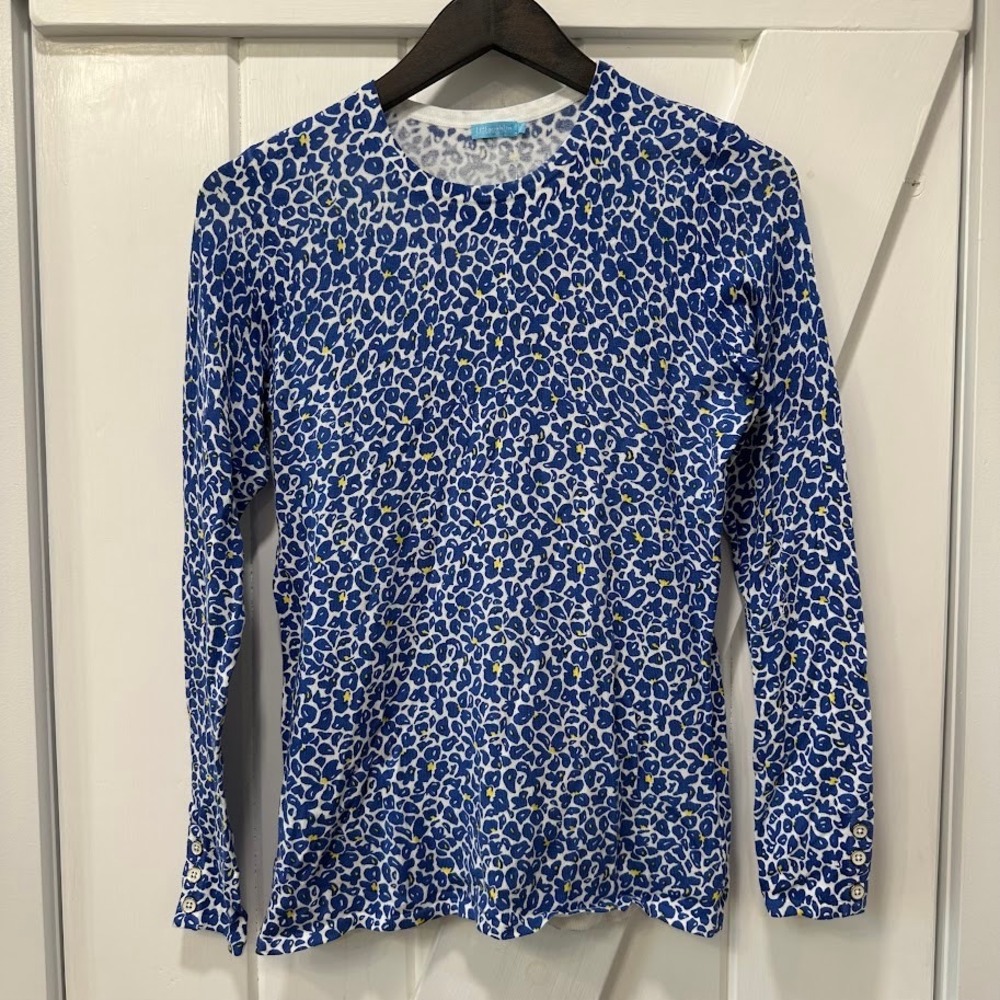 J.McLaughlin Womens Lenny Sweater XS Crew Yellow Celandine Floral Blue White NEW